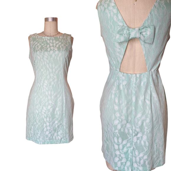 1960s style mint green shift dress sleeveless open back bow 60s fashion jackie o - Picture 1 of 8